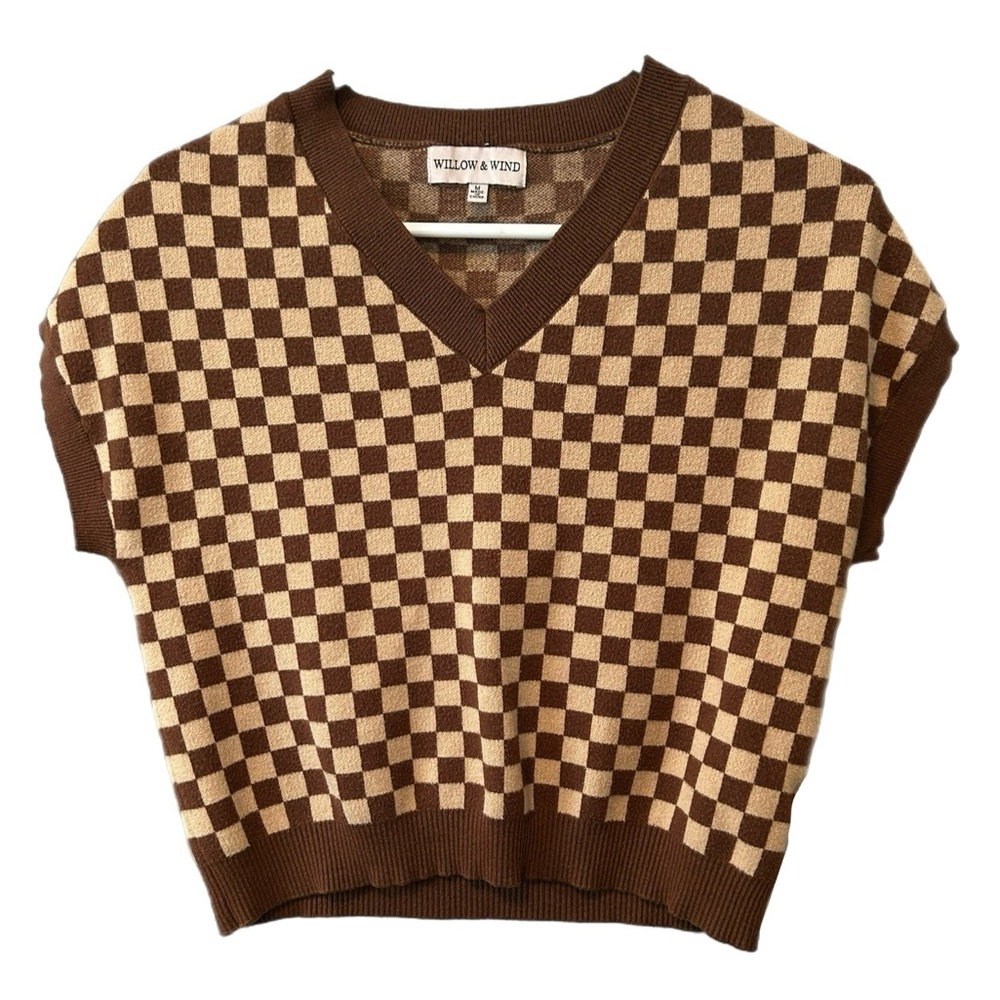 Women’s Brown Checkered Sweater Vest